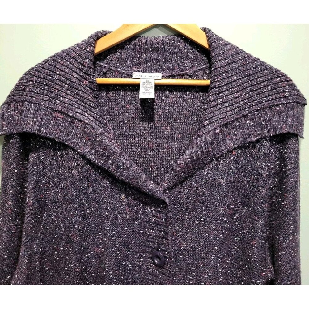 Catherines Purple Gray Silver 3/4 Sleeve Cardigan Sweater Sailor Collar Sz 3X - Picture 2 of 5